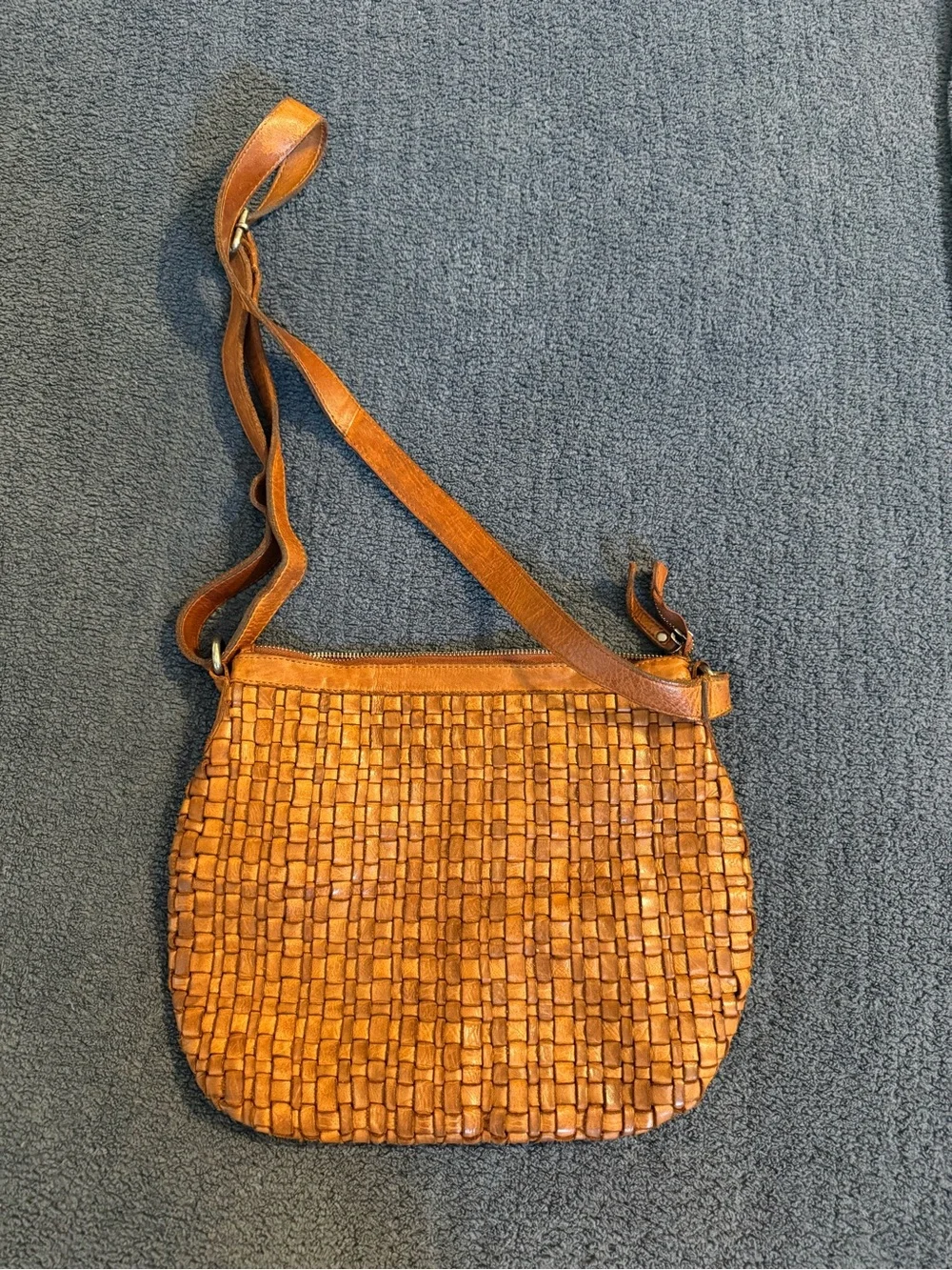 Valencia Holland Woven Leather Crossbody Bag in Cognac Brown - Picture 1 of 4